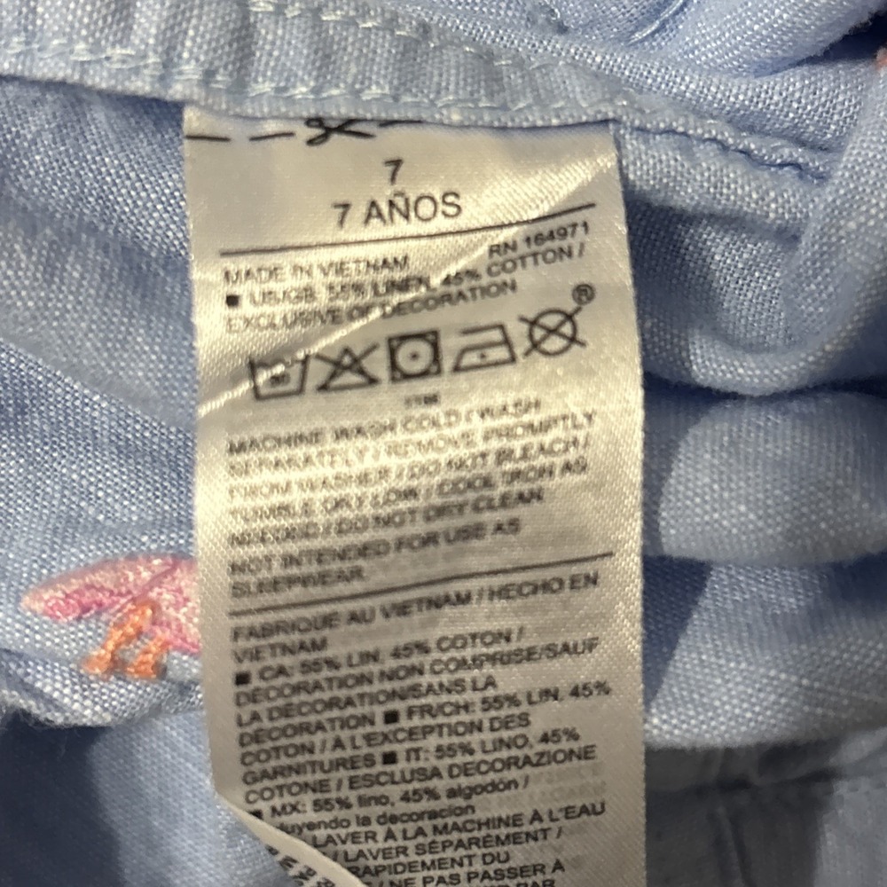 Janie and Jack Blue Linen Blend Button Down with Embroidered Flamingos Boys 7 - Picture 5 of 5